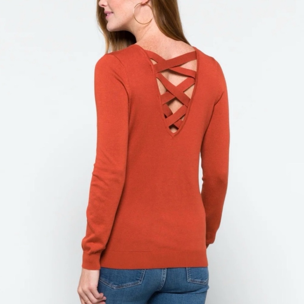 Love Ellie Orange Criss Cross Sweater